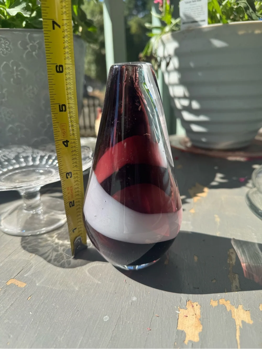 Vintage Murano Style Hand Blown Art Glass Bud Vase Swirl Glossy Finish 6”